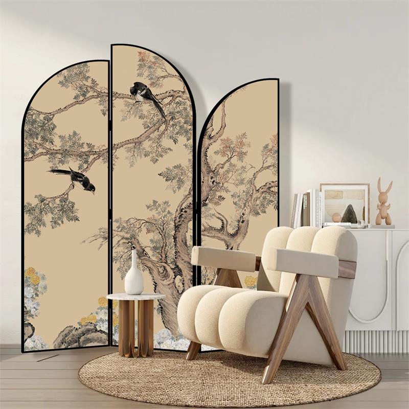 美式复古花鸟屏风隔断客厅卧室折叠可移动背景墙装饰遮挡中式折屏