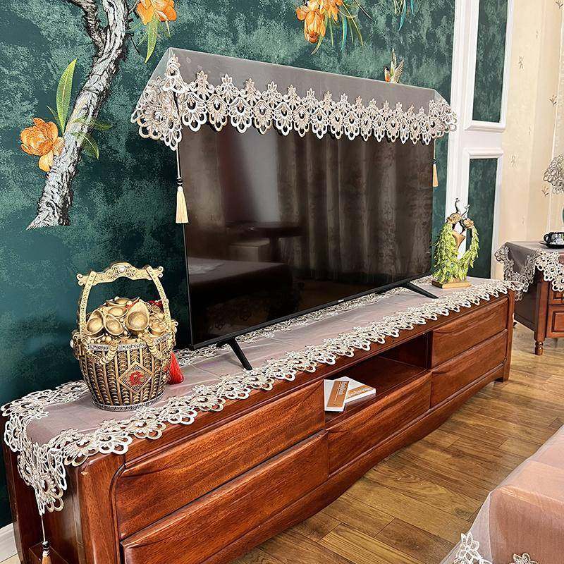 新款轻奢高级感蕾丝盖布网纱电视机盖巾电视罩防尘罩欧式挂式坐式