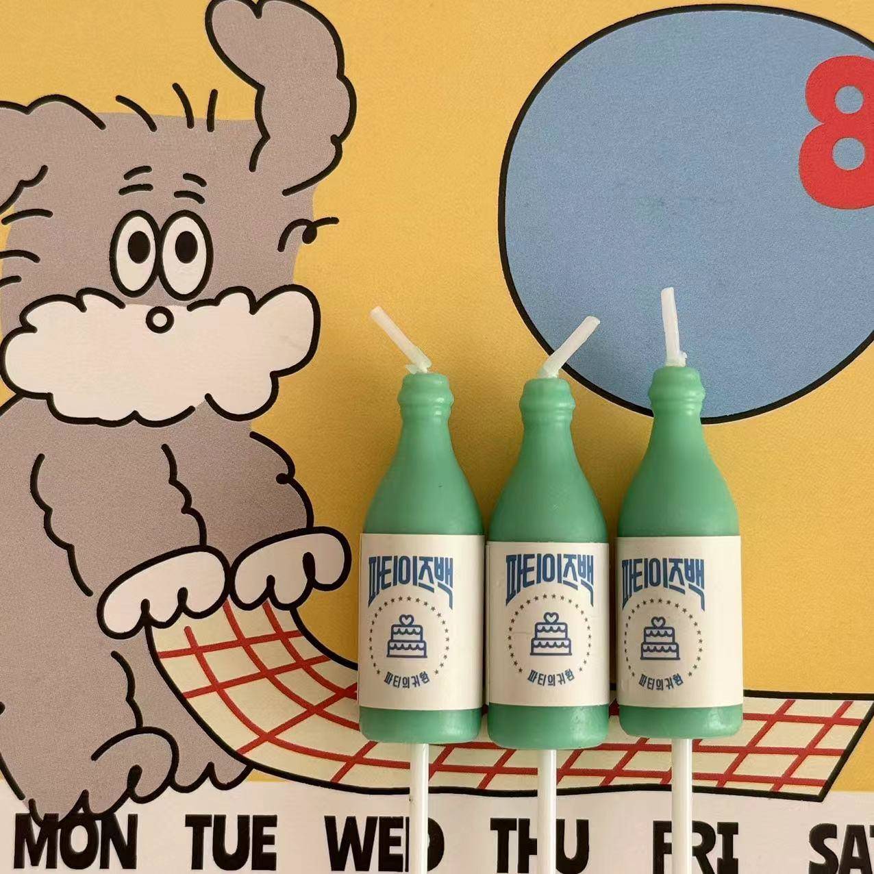 韩国覆古生日蜡烛啤酒瓶绿色酒瓶蜡烛可爱酒瓶生日蜡烛烘烤插件装