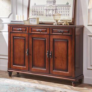 美式乡村仿古做旧板栗色带抽屉两门三门对开收纳橡木实木鞋柜玄关