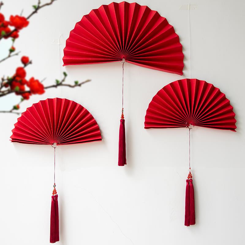 夏日绿色折扇拉旗珠宝橱窗拉旗婚房布置窗帘装饰结婚拉花挂饰婚礼