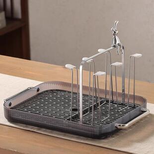 新款水杯架沥水杯子架子收纳置物架玻璃放水杯倒挂架茶杯架带托盘