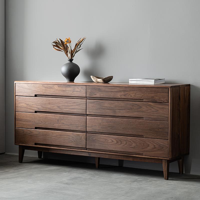 北欧实木斗柜北美黑胡桃原木八斗柜日式简约收纳柜卧室抽屉储物柜