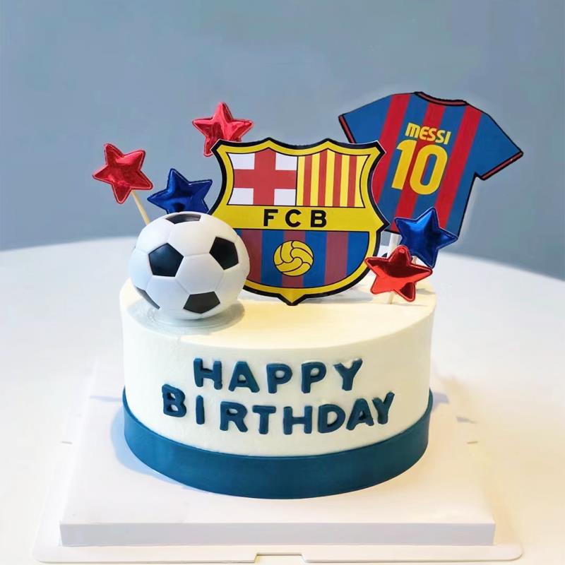世界杯足球蛋糕装饰 messi足球运动员球服球鞋 儿童男士生日插件