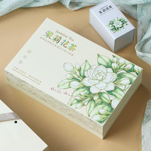新款高档广西茉莉花茶礼盒空盒茉莉红茶UV冷烫版绿茶半斤装茶叶盒