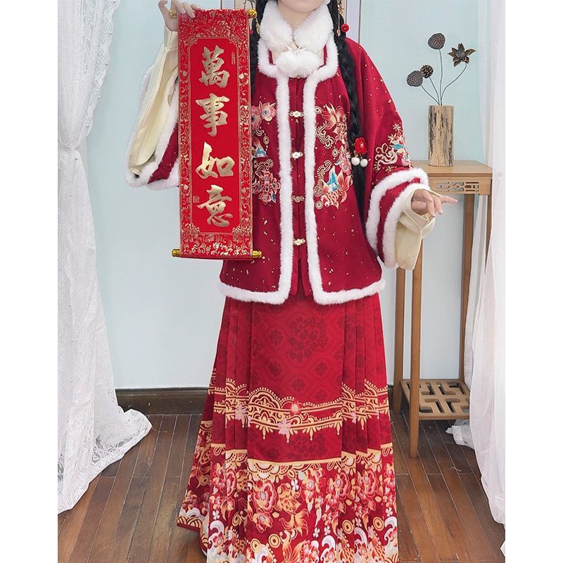 女童汉服2025新款马面裙加绒加厚