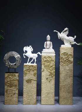 办公室创意落地大摆件客厅茶室禅意装饰品祥云柱店铺展示柱摆饰品