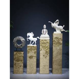 办公室创意落地大摆件客厅茶室禅意装饰品祥云柱店铺展示柱摆饰品