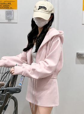 卫衣外套连帽女款粉色韩系短款秋