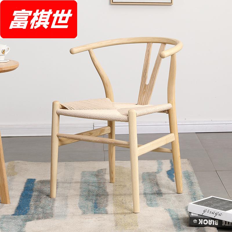 厂家实木简约餐椅榉木y椅餐椅休闲外贸白蜡木餐椅靠背椅y椅