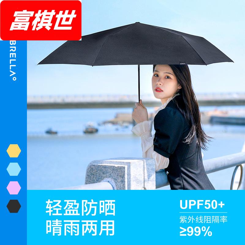日系碳纤维超轻三折全自动6骨晴雨两用伞遮阳黑胶防晒太阳广告伞