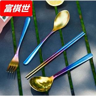 纯钛筷叉勺三件套便携户外露营加厚防烫彩色餐具勺子叉子筷子家用
