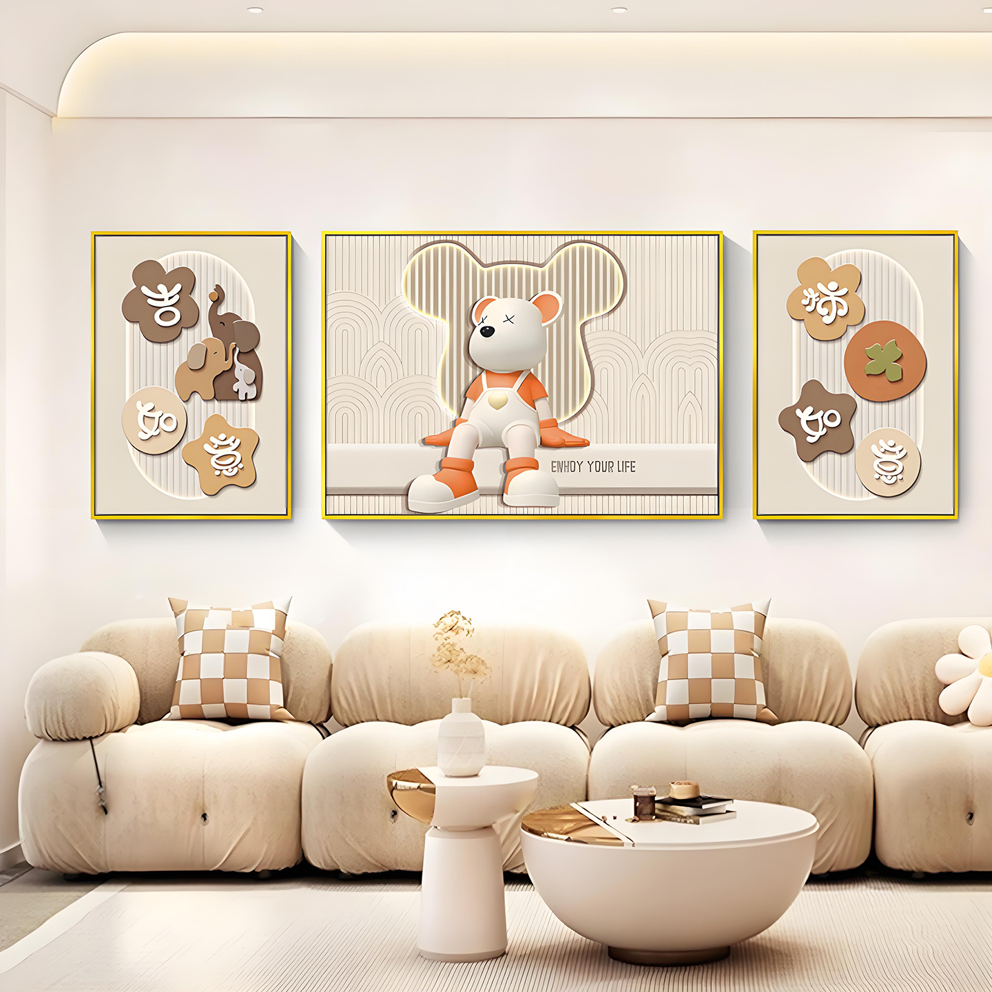 暴力熊创意餐厅沙发背景墙挂画