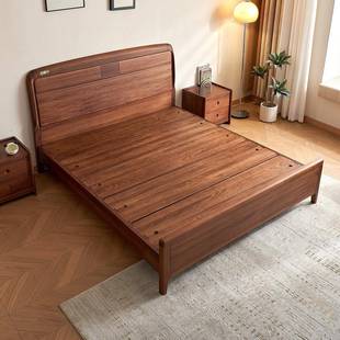 宋氏美学黑胡桃木床榫卯结构实木床卧室1米8双人床北欧中古实木床