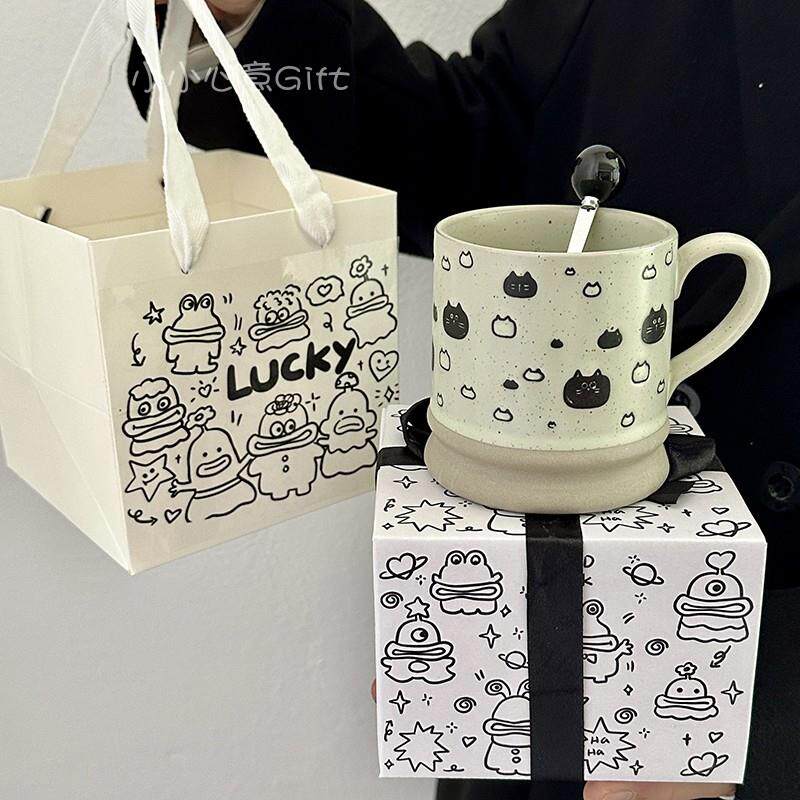 复古釉下彩粗陶马克杯女生送男生杯子礼物创意陶瓷咖啡杯家用水杯