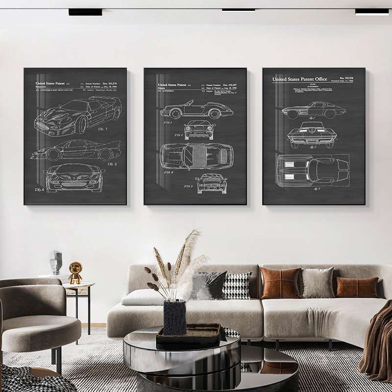 现代简约客厅装饰画汽车工业风办公室黑边酒店样板房酒吧挂画4S店图片