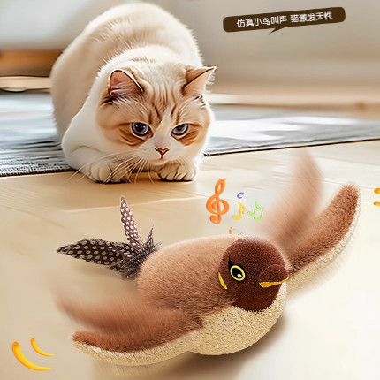 电动发声麻雀自动逗猫神器猫玩具