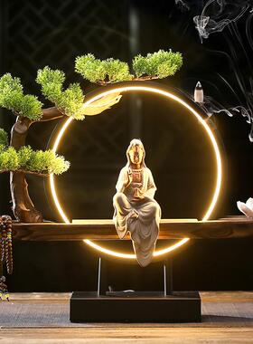 新中式灯饰禅意倒流香摆件创意家用室内桌面大号香薰炉家居礼品