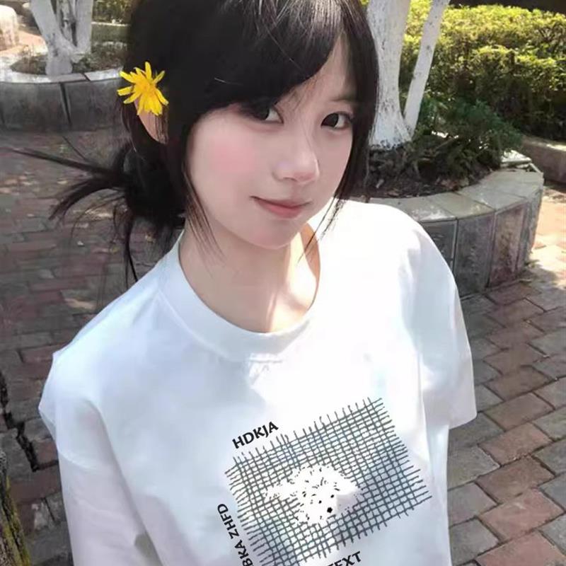 纯棉白色正肩短袖t恤女2025新款夏季小个子宽松半袖设计感上衣ins