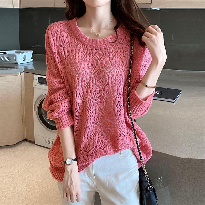 镂空针织衫女薄款宽松夏装2025新款毛衣外穿防晒衣长袖洞洞罩衫女