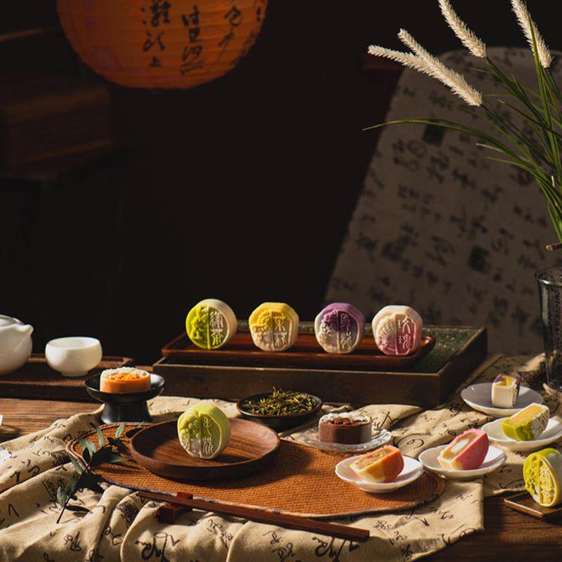 清真冰皮流心月饼桃山皮茶味散装老传统广式中秋高端茶香月饼定制