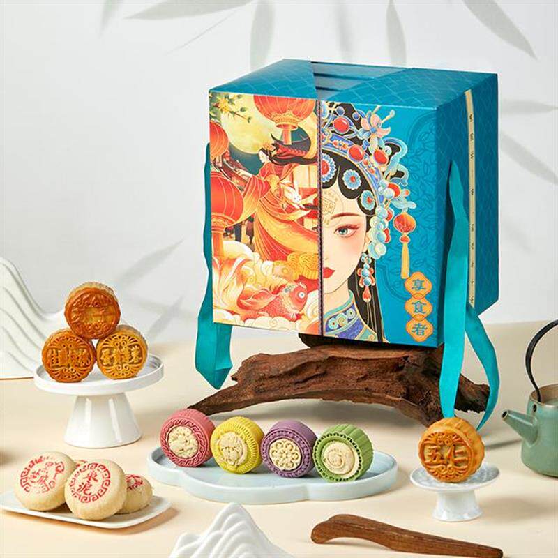 中秋节高端国潮3层月饼礼盒广式蛋黄莲蓉五仁流心送人礼品