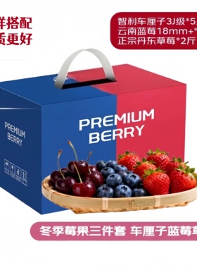 车厘子蓝莓草莓三件套高端混搭水果礼盒春节送礼节日团购水果礼盒