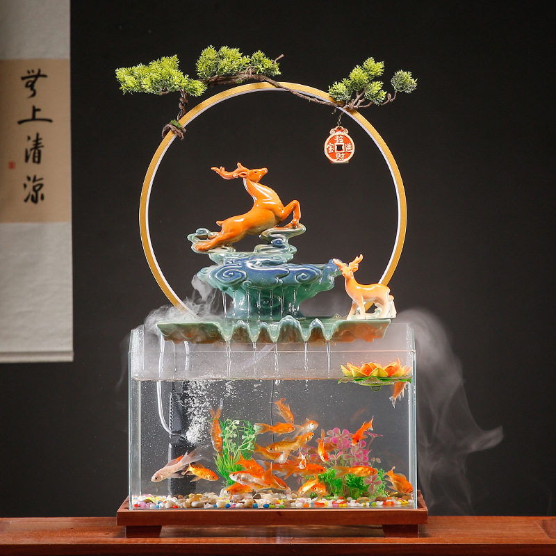 一鹿高升鱼缸流水喷泉循环水摆件办公室招财倒流香炉乔迁开业礼品,家居饰品,流水摆件,淘宝优惠券,粉丝福利购,淘宝优惠卷