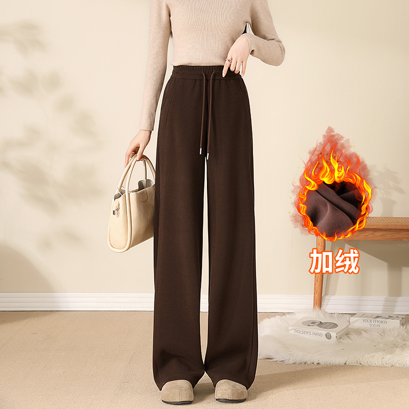 窄版醋酸羊毛直筒裤女秋冬季加绒