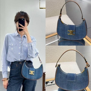 СеΙiпе 金属凯旋门牛仔丹宁手提包女腋下包 法国游25年新款