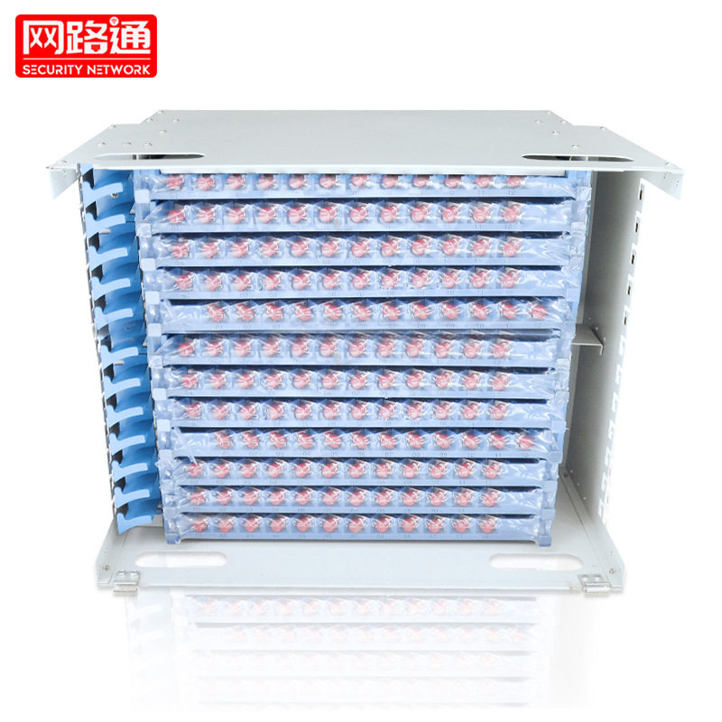 网路通144芯高密1U机架式光纤配线架 ODF架带12个12芯抽屉熔纤盘