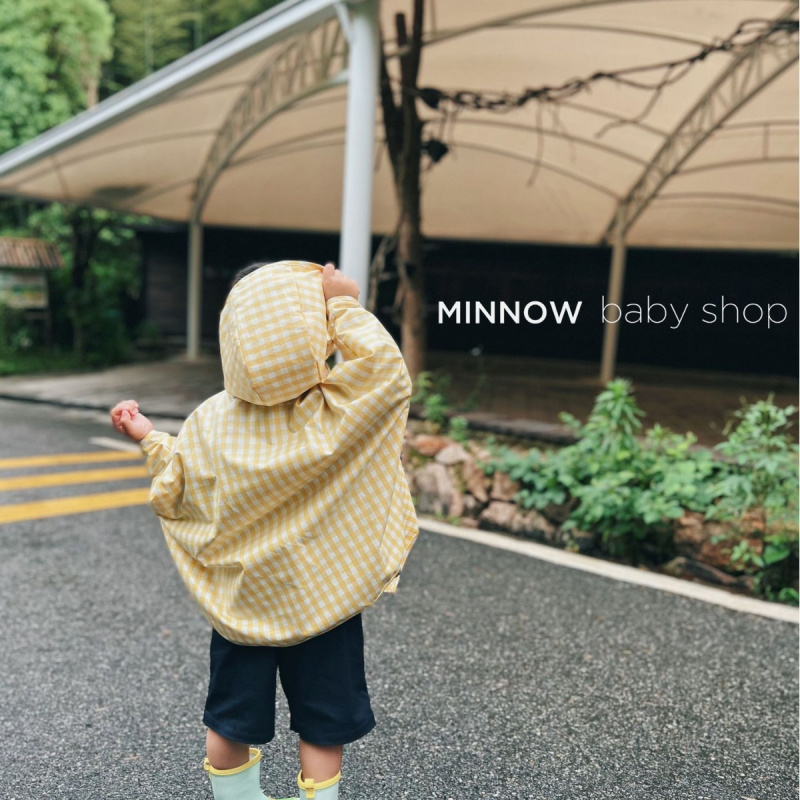 韩国ins新款minnow男女童格子斗篷儿童雨衣时尚宽敞可爱连帽雨披