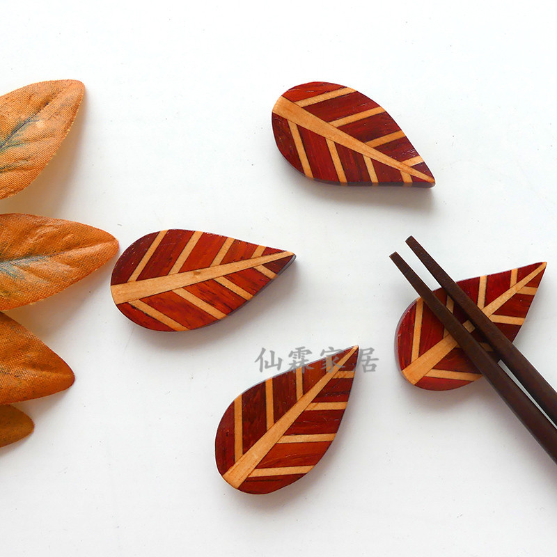 供应日式出口木筷托 黄杨酸枝拼接树叶型筷架 酒店用品