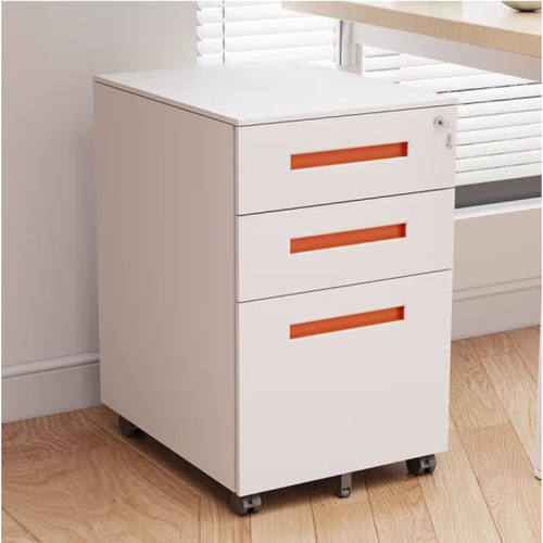 办公桌抽屉移动矮柜带锁钢制直角柜鹅颈活动柜铁皮储物柜三抽扣手