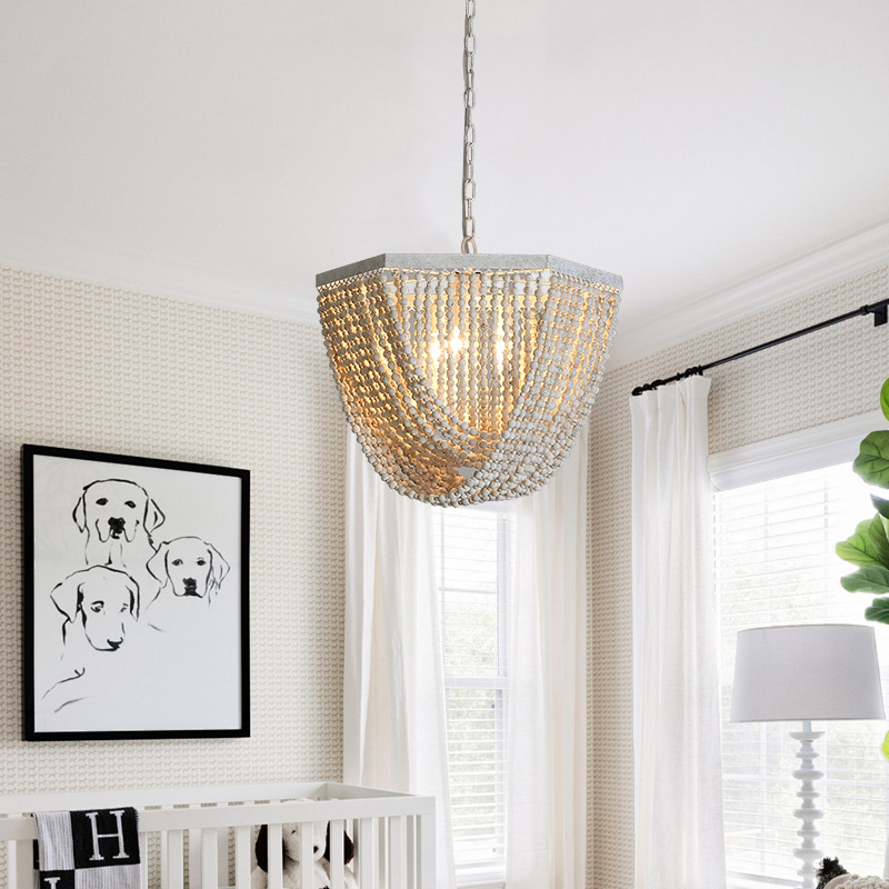 创意法式木珠吊灯美式乡村卧室吊灯餐厅玄关服装店民宿咖啡厅灯具