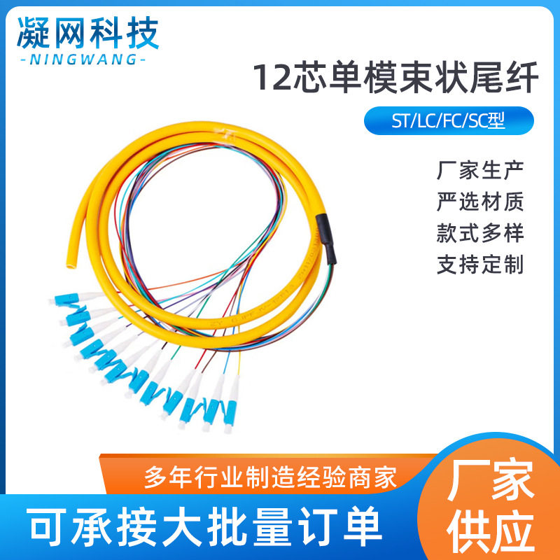 ST/LC/FC/SC型12芯单模束状尾纤1.5米光纤配线架终端盒光纤尾纤