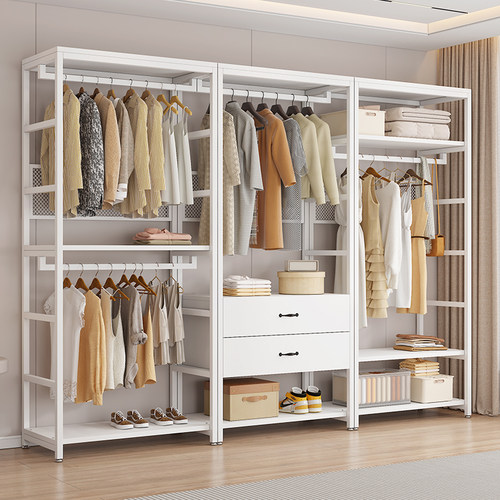 开放式金属挂衣架家用卧室多层组合落地衣柜步入式网红同款衣帽间