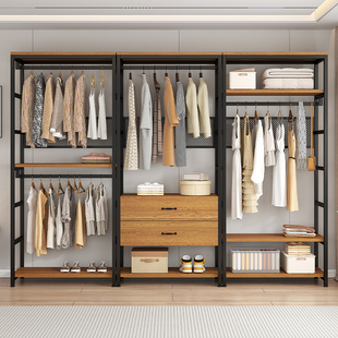 开放式衣帽架卧室家用金属衣柜多层组合落地式置物架步入式衣帽间