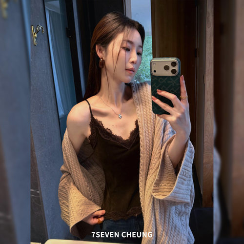 7SEVEN 秋上新法式复古浪漫蕾丝丝绒美背吊带背心3844