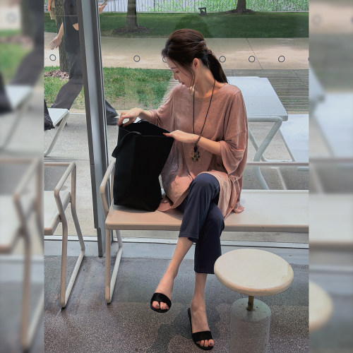 7SEVEN【沙影】松弛风亚麻肌理短袖T恤女夏季休闲显瘦上衣8215