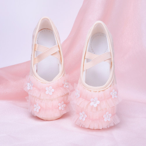 新款网纱花朵舞蹈鞋软底练功舞鞋