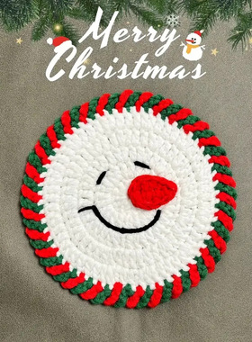 圣诞节圣诞老人雪人苹果针织隔热杯垫可爱卡通手工编织圣诞节礼物