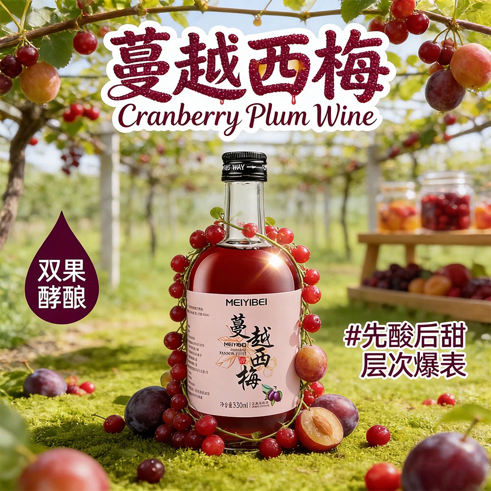 【发酵型果酒】蔓越西梅果酒 不低于80%原果发酵12度微醺晚安酒