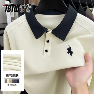T恤衫 秋冬新款 TBTW翻领长袖 男士 刺绣上衣服 休闲透气polo衫 时尚