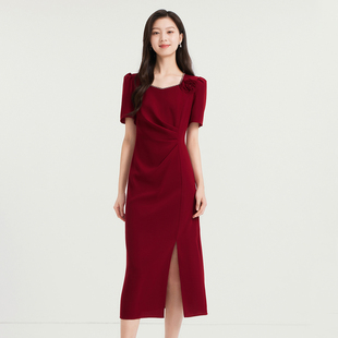 礼服方领钉珠短袖 珂莱商场同款 女装 2025夏季 连衣裙KF12145A8 新款