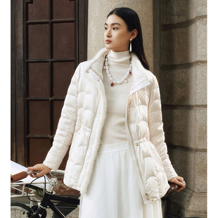 珂莱商场同款2025冬季新款气质抽绳收腰水貂毛边保暖羽绒服外套女