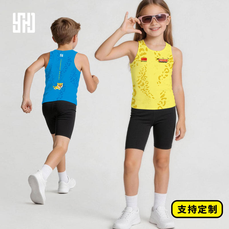 儿童骑行背心男女童运动训练服男童单穿运动排汗衫女童运动内搭