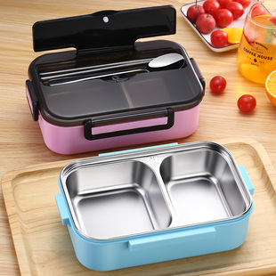 小学生饭盒304不锈钢儿童保温便当盒分格餐盘防烫带盖分隔型餐盒