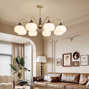 客厅酒店包间吊灯中古吸顶灯美式复古柿子玻璃餐厅卧室书房灯