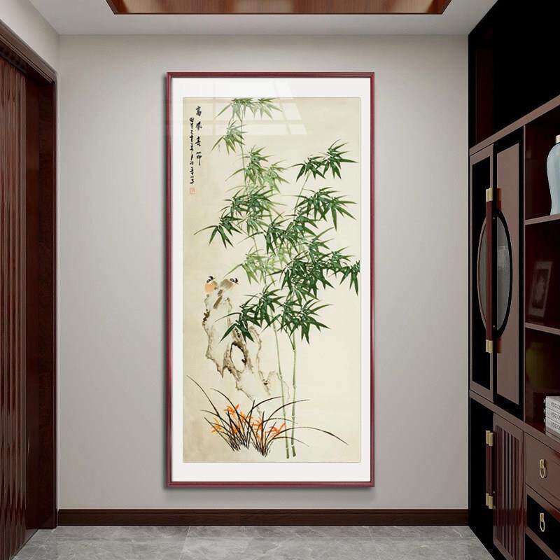 竹子挂画新中式玄关装饰画入户走